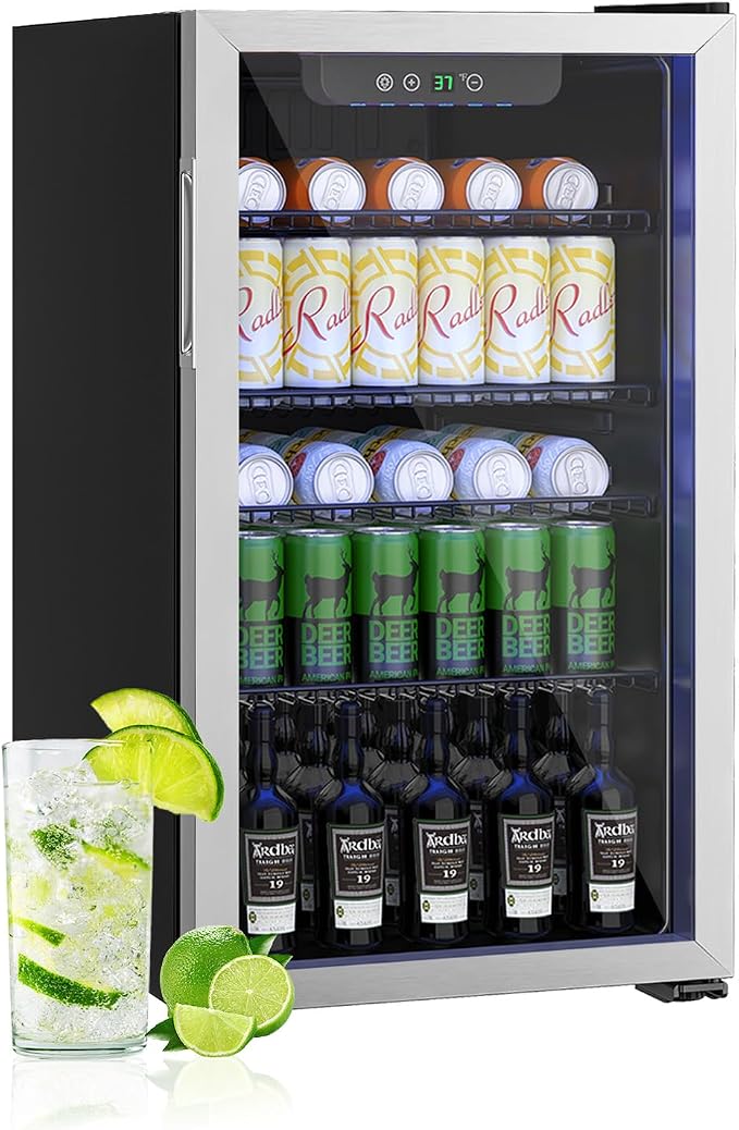 DOGHLY 3.2 Cu.ft Mini Fridge Glass Door, 126 Cans Beverage Refrigerator | Drink Fridge for Soda Beer Wine, Digital Temperature Control, Removable Shelf, Quiet Beverage Cooler for Office, Dorm, Bar by DOGHLY