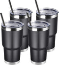 DOMICARE 30 oz Tumbler with Lid and Straw, Stainless Steel Tumblers Bulk, Insulated Vacuum Double Wall Travel Coffee Mug, Durable Powder Coated Tumbler Cups (Black, 4) by VisittheDOMICARE