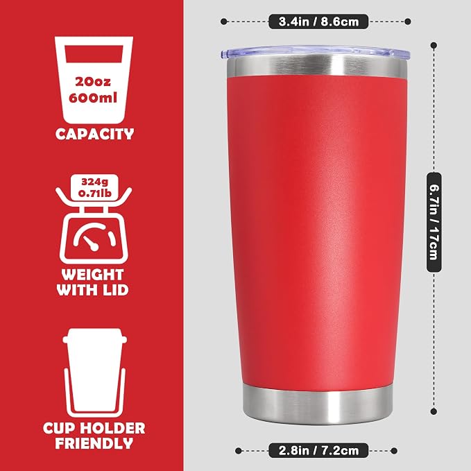 20oz Tumbler Stainless Steel Tumbler Cup with Lid Vacuum Insulated Double Wall Travel Mug, Durable Powder Coated Travel Coffee Tumbler Mug for Hot & Cold Drinks, Red,4 Pack - Image 4