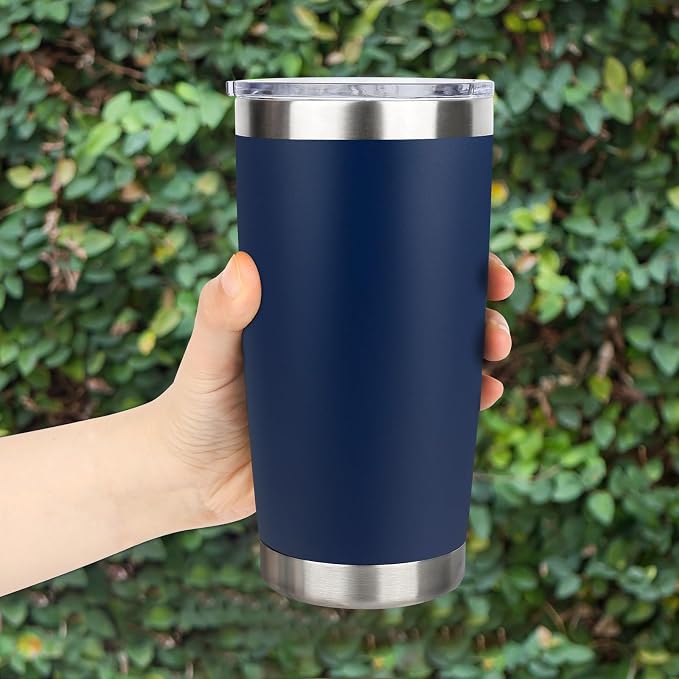 20oz Stainless Steel Tumbler Bulk with Lid, Travel Mug - Double Wall Vacuum Powder Coated Cup - Navy Blue, 12 Pack - Image 6
