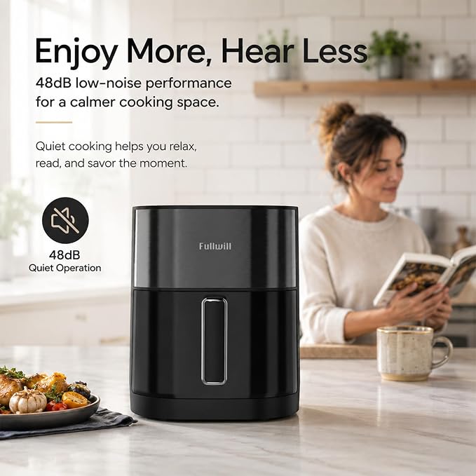 Fullwill 6Qt Air Fryer with Window, Dual Heating, 14-in-1/12 Presets (Wings, Steak, Fries, Pizza), 392°F, 1700W, Nonstick & Dishwasher-Safe Basket, PFOA-Free, Oil-Free Fast Cooking - Image 9