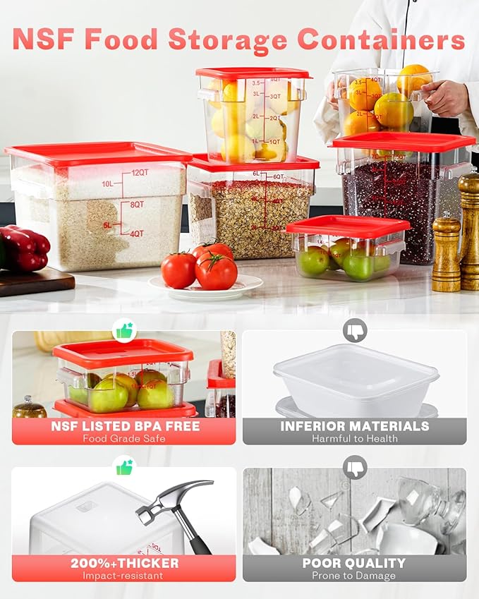 2QT&4QT NSF Food Storage Containers: 8 PCS Commercial Clear Square Food Storage - Image 2