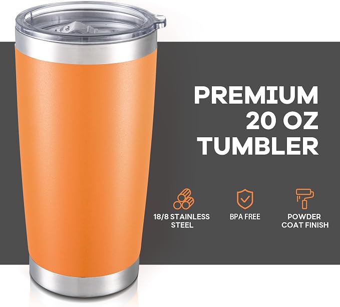 20 oz Tumbler with Lid Stainless Steel Insulated Tumblers Bulk Double Wall Vacuum Cups Powder Coated Travel Mug Keep Drinks Cold and Hot, Orange, 12 Pack - Image 2