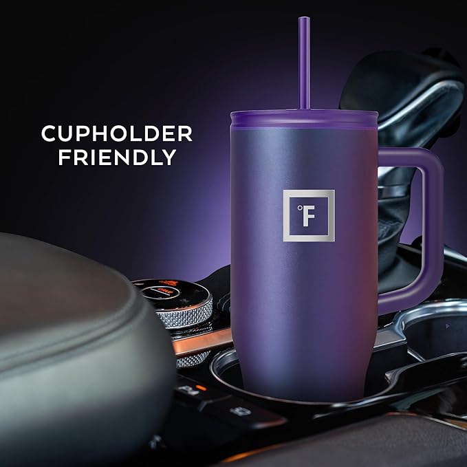 IRON °FLASK Co-Pilot Insulated Mug w/Straw & Flip Cap Lids - Cup Holder Bottle for Hot, Cold Drink - Leak-Proof- Water, Coffee Portable Travel Tumbler - Clementine, 40 Oz - Image 6