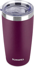 SUNWILL Travel Coffee Tumbler 20 oz, Insulated Mug with Lid, Stainless Steel Cup for Hot and Cold Drinks, Powder Coated Plum by SUNWILL