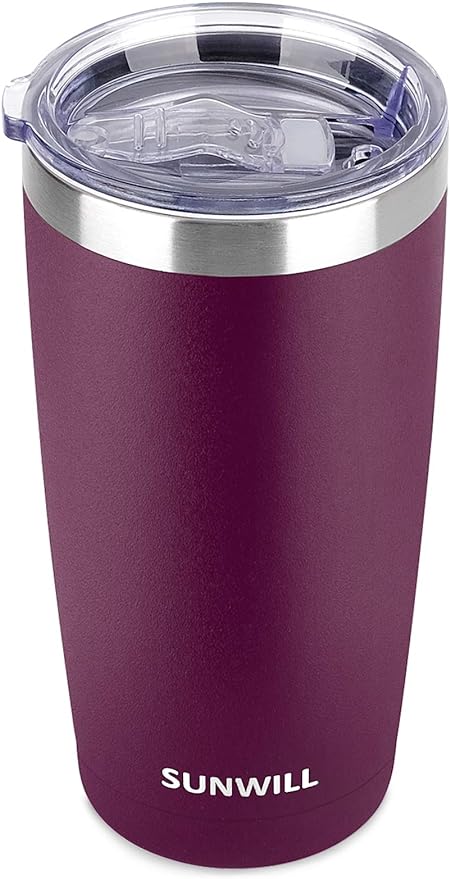 SUNWILL Travel Coffee Tumbler 20 oz, Insulated Mug with Lid, Stainless Steel Cup for Hot and Cold Drinks, Powder Coated Plum by SUNWILL