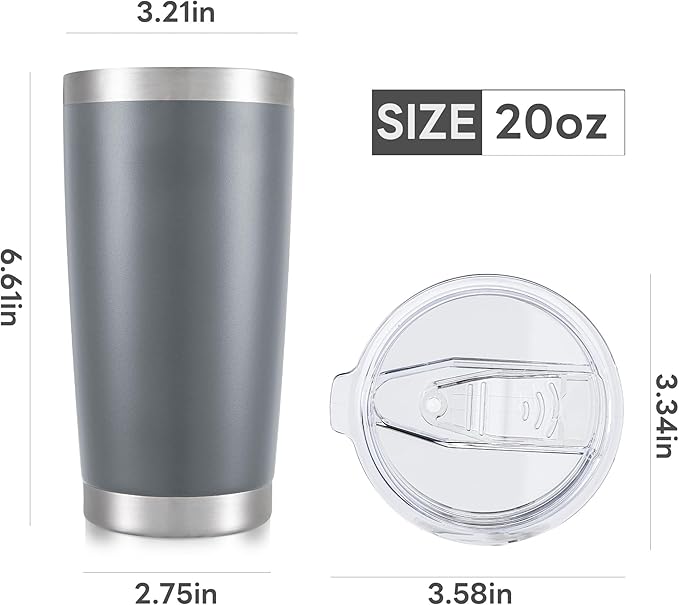 20 oz Tumbler with Lid Stainless Steel Insulated Tumblers Bulk Double Wall Vacuum Cups Powder Coated Travel Mug Keep Drinks Cold and Hot, Grey, 12 Pack - Image 7