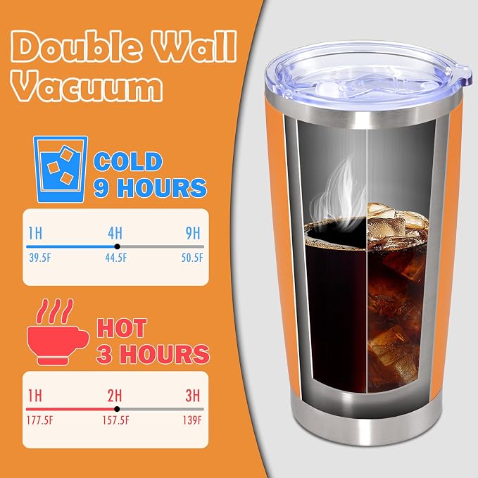 20oz Tumbler Stainless Steel Tumbler Cup with Lid Vacuum Insulated Double Wall Travel Mug, Durable Powder Coated Travel Coffee Tumbler Mug for Hot & Cold Drinks,Orange,1 Pack - Image 5