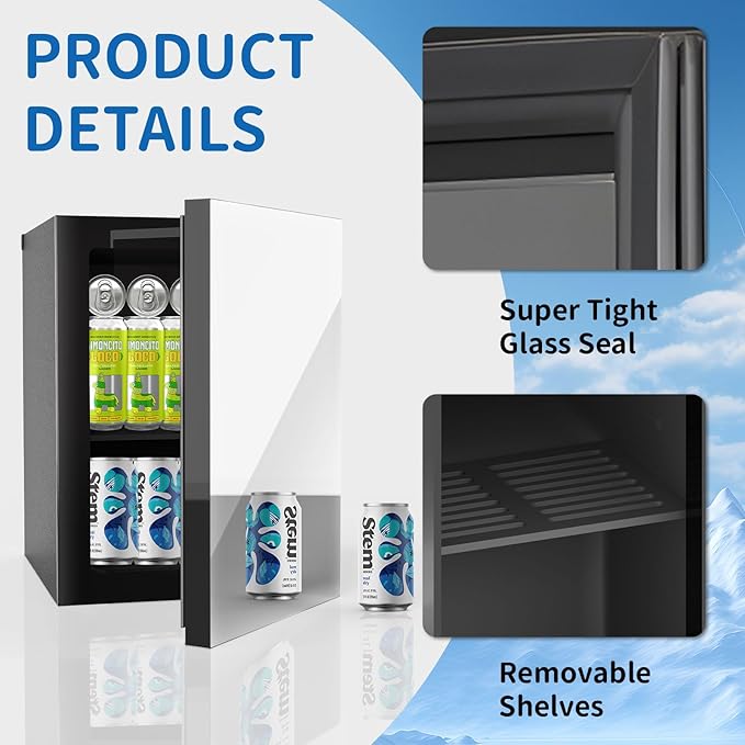 Stopasd Compact Beverage Refrigerator, 0.9 Cu.Ft/24 Can Mini Fridge with Adjustable Shelves & Mirror Door for Drink and Cosmetics,Quiet Compact Countertop Skincare Fridge for Bedroom/Office/Bar - Image 2