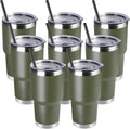 DOMICARE 30oz Tumbler Bulk with Lid and Straw, Double Wall Travel Coffee Mug, Insulated Vacuum Stainless Steel Tumblers, Powder Coated Tumbler Cup (Army Green, 8) by VisittheDOMICARE