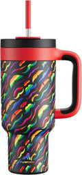 POWCAN 40 oz Tumbler with Handle, 2-in-1 Straw and Sip Lid, Leakproof, Dishwasher Safe, Insulated Stainless Steel Travel Coffee Mug, Keeps Cold for 34 Hours, Fits in Car Cup Holder (Rainbow Whiskers) by POWCAN