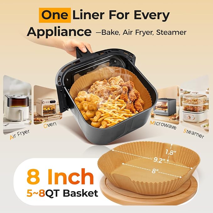 Vailnd 100Pcs 8" Air Fryer Liner Disposable for 5-8 QT Square - Image 3