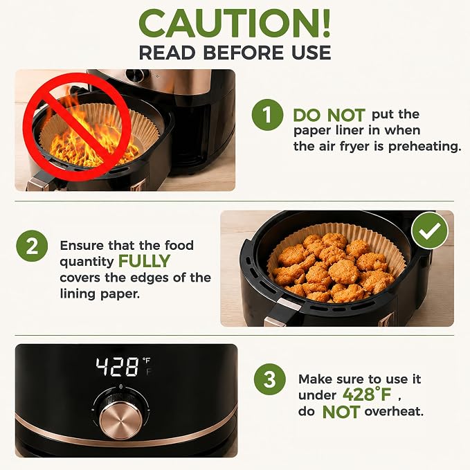 CTIZNE 150Pcs Air Fryer Liners, 6.5" Round Airfryer Liner for most 3-5 QT - Image 6