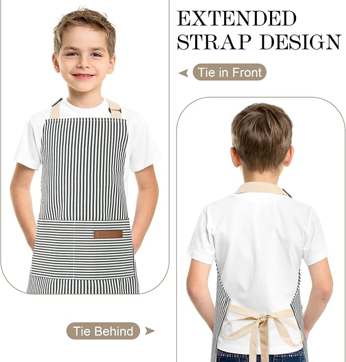 2 Pack Stripes Kids Apron, Kids Cooking Aprons - Image 4