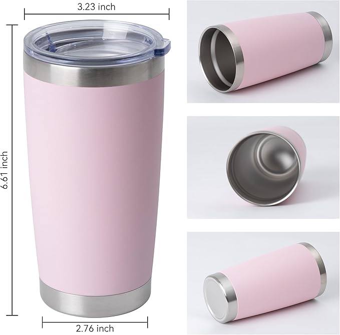 HASLE OUTFITTERS 20oz Stainless Steel Tumblers Bulk, Insulated Travel Cup with Lid, Double Wall Vacuum Coffee Mug for Cold & Hot Drinks 4 Pack, Light Pink - Image 3