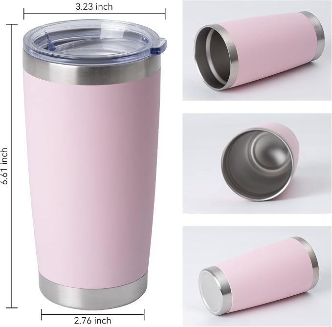 HASLE OUTFITTERS 20oz Stainless Steel Tumblers Bulk, Insulated Travel Cup with Lid, Double Wall Vacuum Coffee Mug for Cold & Hot Drinks 1 Pack, Light Pink - Image 3