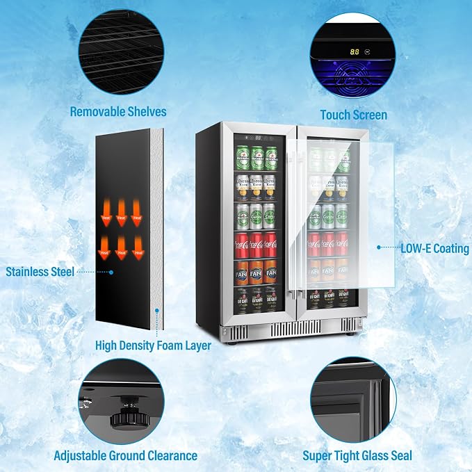 DOGHLY 24 Inch Dual Zone Beverage Refrigerator, 210 Cans Drink Fridge | Glass Door Cooler with Advanced Cooling for Soda Wine Beer, Built-in/Freestanding Beverage Fridge for Kitchen Bar Office - Image 3