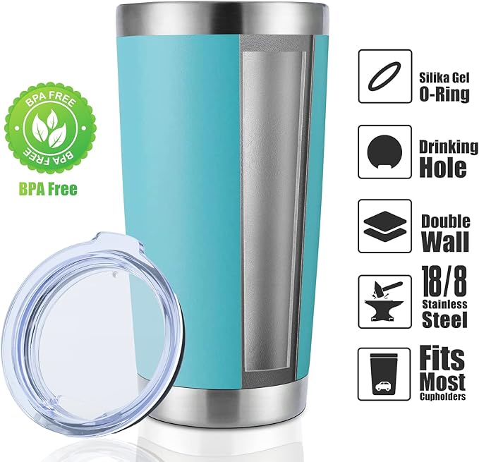 DOMICARE 20oz Stainless Steel Tumbler Bulk with Lid, Double Wall Vacuum Insulated Travel Mug, Powder Coated Coffee Cup, Light Blue, 4 Pack - Image 2