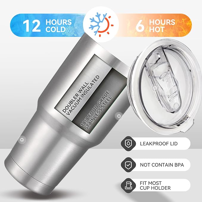 30 oz Tumbler with Lid Stainless Steel Tumblers Bulk Vacuum Insulated Cup Reusable Powder Coated Travel Mug Double Wall Leak Proof Cups Keep Cold Drinks for 12 Hours Stainless, Set of 4 - Image 5