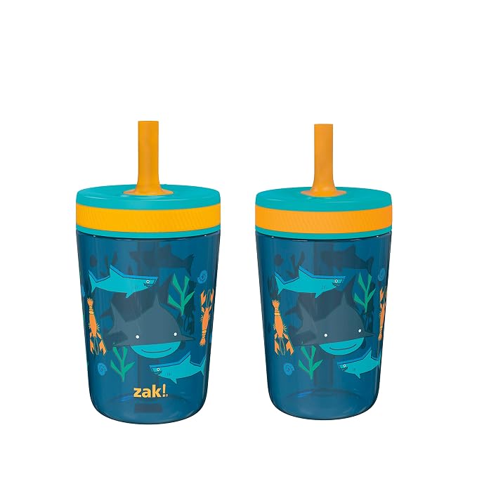 Zak Designs Kelso 15 oz Tumbler Set, (Underwater) Leak-Proof Screw-On Lid with Straw Made of Durable Plastic and Silicone, Perfect Bundle for Kids (2pc Set) by ZakDesigns