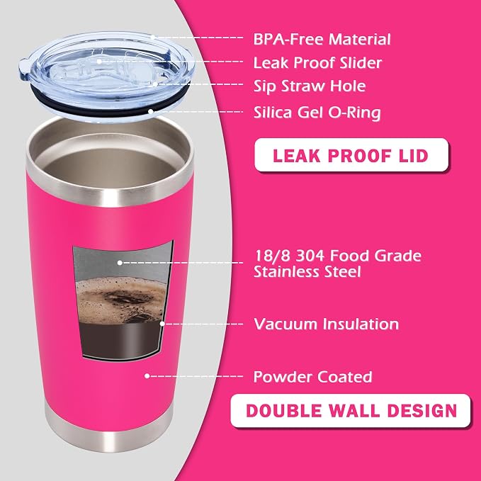 AIANJI 20oz Tumbler Bulk Stainless Steel Tumblers with Lid Vacuum Insulated Double Wall Travel Coffee Mug Powder Coated Tumbler Cup for Hot and Cold Drinks(Hot Pink, 1 pack) - Image 4