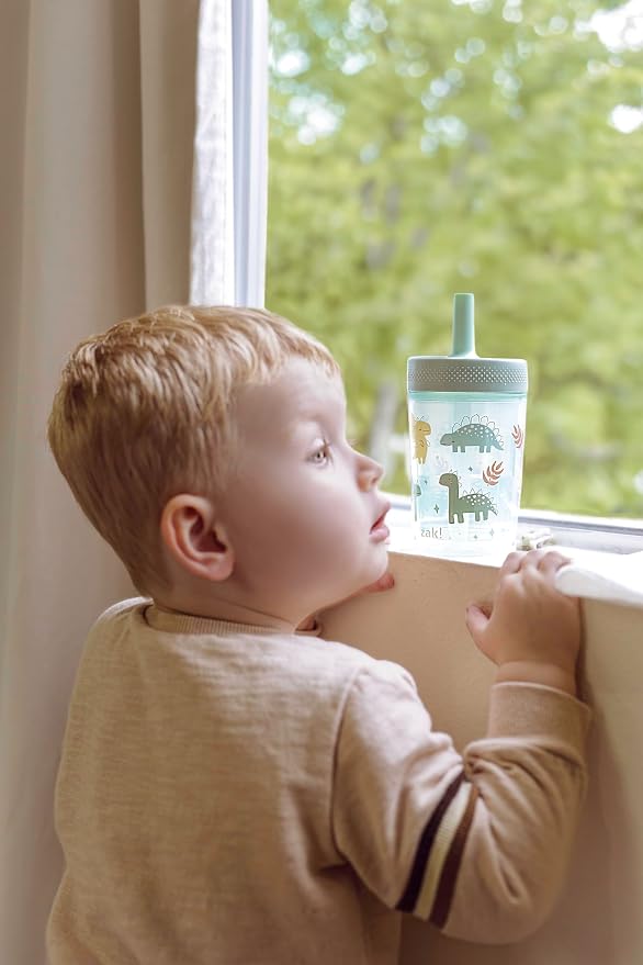 Zak Designs Capri Toddler Tumblers For Travel or At Home, 9oz 2-Pack Double Wall Plastic Sippy Cups With Leak-Proof Design is Perfect For Kids (Dino Buddies, Bubble Bay) - Image 10