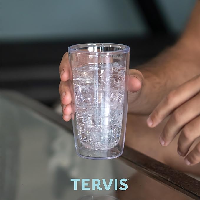 Tervis Clear & Colorful Lidded Made in USA Double Walled Insulated Tumbler Travel Cup Keeps Drinks Cold & Hot, 16oz, Navy Lid - Image 6