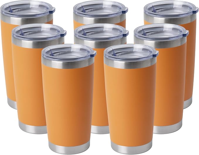 HASLE OUTFITTERS 20oz Stainless Steel Tumblers Bulk, Insulated Travel Cup with Lid, Double Wall Vacuum Coffee Mug for Cold & Hot Drinks 8 Pack, Orange by HASLEOUTFITTERS