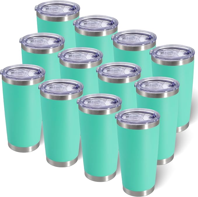 AIANJI 20oz Tumbler Bulk Stainless Steel Tumblers with Lid Vacuum Insulated Double Wall Travel Coffee Mug Powder Coated Tumbler Cup for Hot and Cold Drinks(Light Blue, 12 pack) by AIANJI
