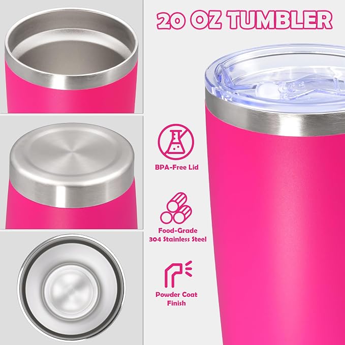 20oz Tumbler Stainless Steel Tumbler Cup with Lid Vacuum Insulated Double Wall Travel Mug, Durable Powder Coated Travel Coffee Tumbler Mug for Hot & Cold Drinks, Hot Pink,1 Pack - Image 3