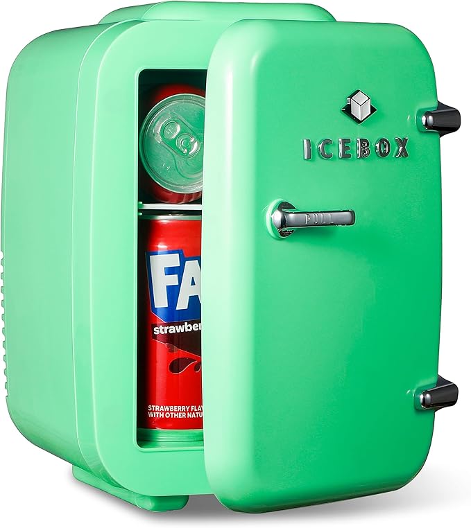 IceBox 4-Liter Mini Fridge Cooler/Warmer, IBMF4MNT, Mint Green | Portable Refrigerator Holds 6 Cans, Compact for Skincare, Beverages and Food, Includes 120V AC and 12V Car Adapters by ICEBOX