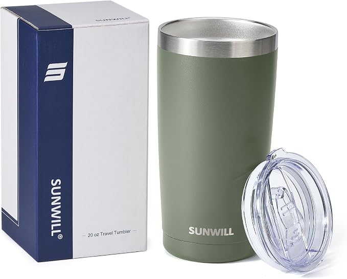 SUNWILL Travel Coffee Tumbler 20 oz, Insulated Mug with Lid, Stainless Steel Iced Cup for Outdoor, Powder Coated Camp Green - Image 5