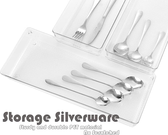 3 Pack Large Clear Plastic Drawer Organizer Tray Cutlery Utensil Makeups Drawer - Image 4