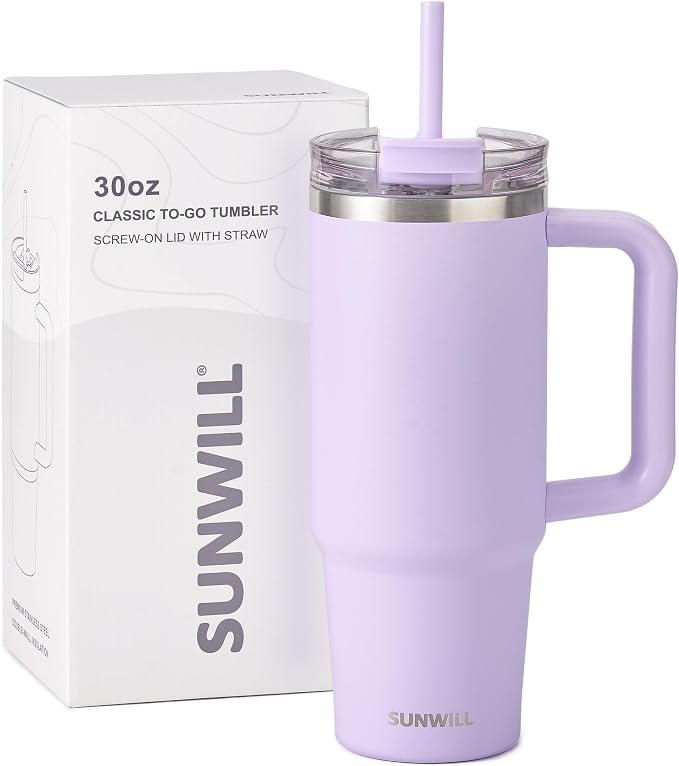 SUNWILL Coffee Tumbler with Handle, 30 oz Travel Mug with Lid and Straw Insulated, Stainless Steel Cup Leak Proof for Travel & Outdoor, Cupholder Friendly, Powder Coated Orchid - Image 7