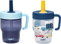 Zak Designs Capri Toddler Tumbler For Travel or At Home, 10oz 2-Pack Durable Plastic Sippy Cups With Handle and Leak-Proof Design are Perfect For Kids (Wheels, Blue) by ZakDesigns