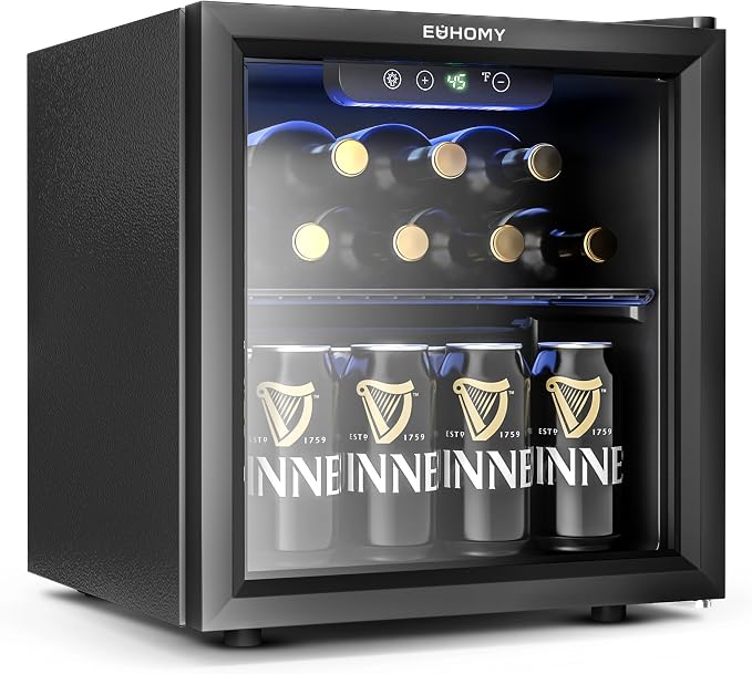 EUHOMY 12 Bottle 48 Can Mini Fridge Cooler, 1.3 Cu.Ft Beverage Refrigerator Glass Door for Beer Soda Wines,Small Refrigerator with Adjustable Shelves and LED Light for Office, Home, Dorm, Bar by EUHOMY