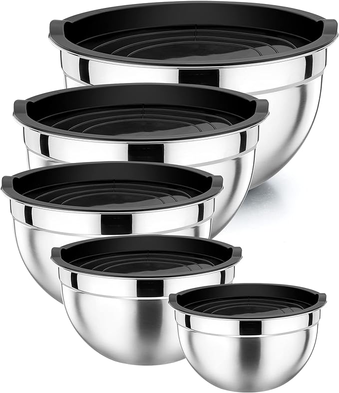 P&P CHEF Mixing Bowls with Airtight Lids Set of 5, 10-Piece Stainless Steel by PPCHEF