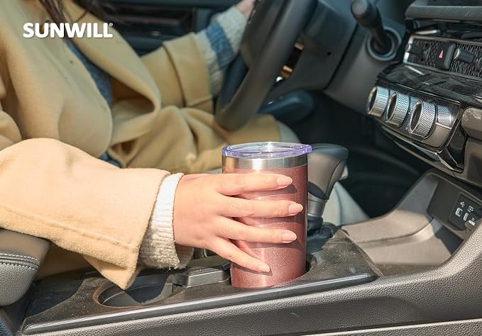 SUNWILL Travel Coffee Tumbler 20 oz, Insulated Mug with Lid, Stainless Steel Cup for Hot and Cold Drinks, Rose Gold - Image 6