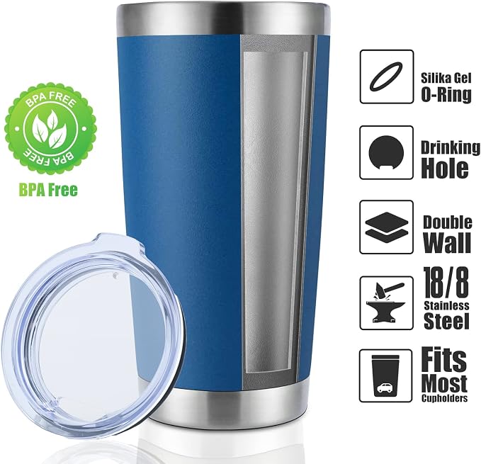 DOMICARE 20oz Stainless Steel Tumbler Bulk with Lid, Double Wall Vacuum Insulated Travel Mug, Powder Coated Coffee Cup, Dark Blue, 12 Pack - Image 2