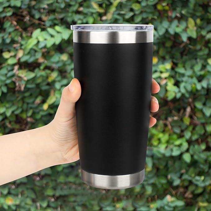 20oz Stainless Steel Tumbler Bulk with Lid, Travel Mug - Double Wall Vacuum Powder Coated Cup - Black, 12 Pack - Image 5
