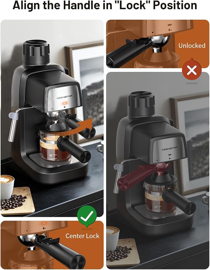 KEENSTAR 3.5Bar Espresso Machine 800W, Compact 4-Cup Espresso Maker Preheat - Image 4