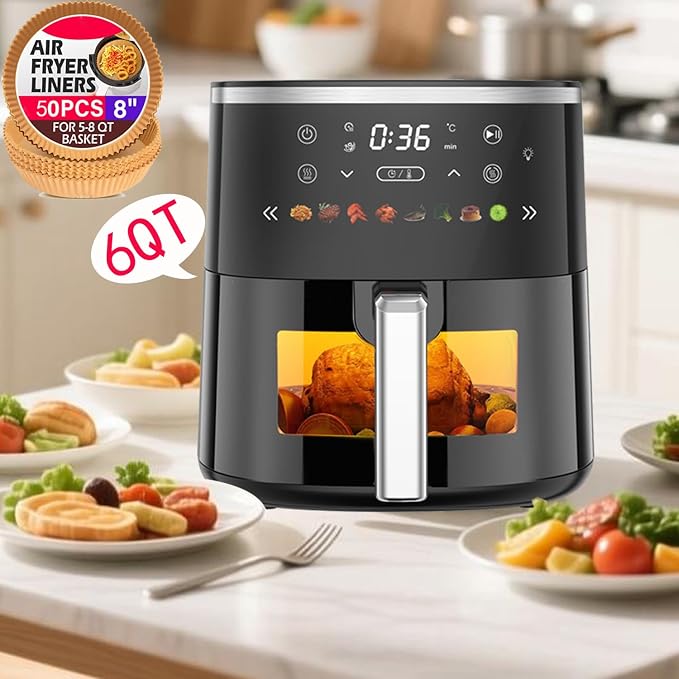 Digital Air Fryer with Window, 6 Qt, 1550W, 8 Presets, Timer and Temperature Control - Image 7