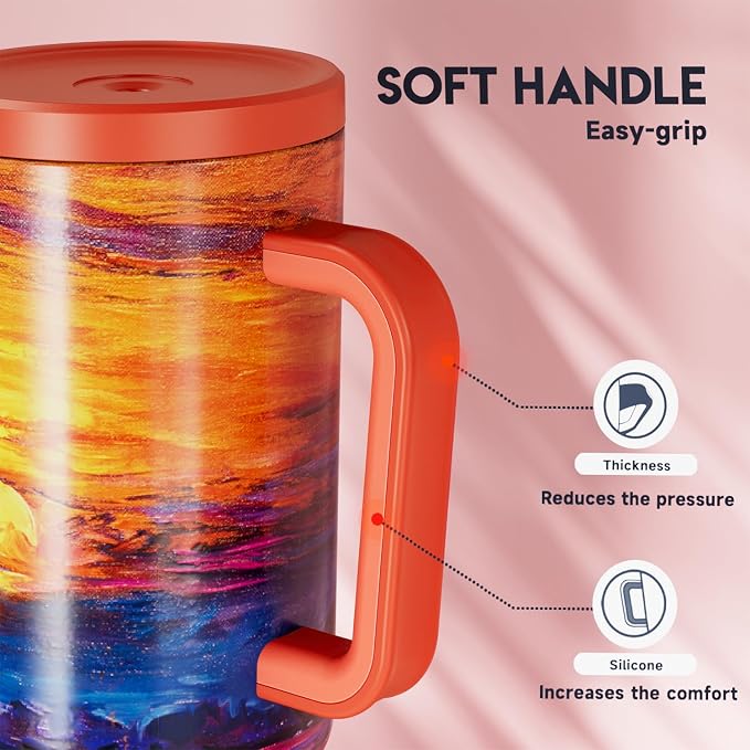 Meoky 40 oz Tumbler with Handle and Straw: Stainless Steel Insulated Tumbler with Lid and Straw - 100% Leak Proof Tumbler for Car Cup Holders - Travelers Commuters Workers, Sunrise - Image 6