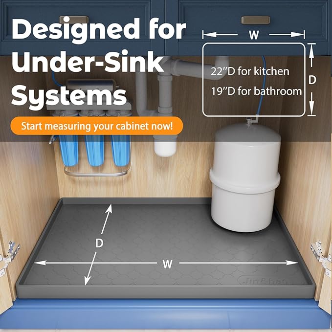Jin&Bao Waterproof Under Sink Mat 25" x 19", Thick Silicone Mat Cabinet - Image 6