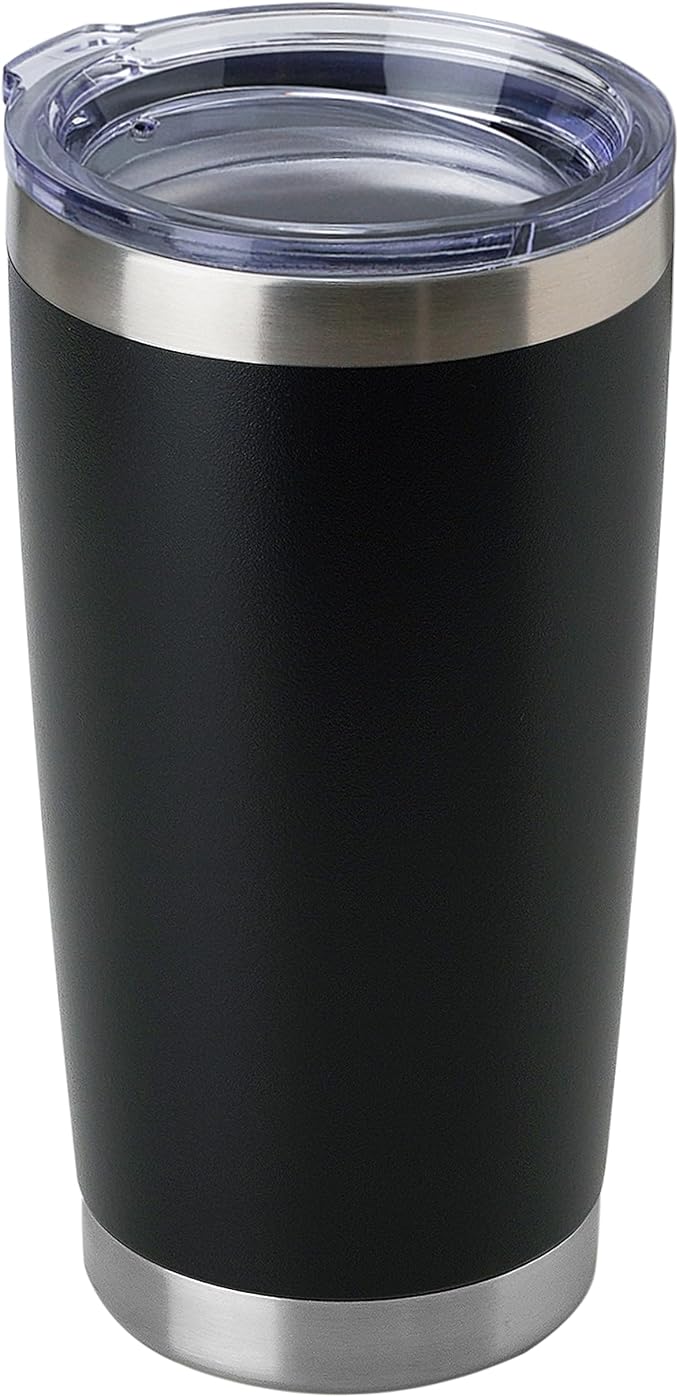 DOMICARE 20oz Stainless Steel Tumbler Bulk with Lid, Double Wall Vacuum Insulated Travel Mug, Powder Coated Coffee Cup, Powder Black, 1 Pack by VisittheDOMICARE