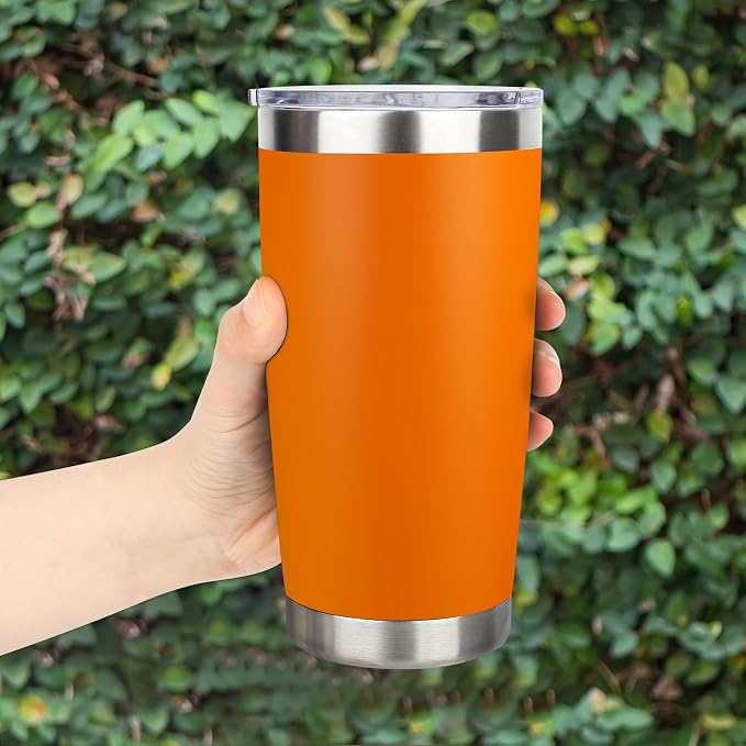 20oz Stainless Steel Tumbler Bulk with Lid, Travel Mug - Double Wall Vacuum Powder Coated Cup - Orange, 12 Pack - Image 6