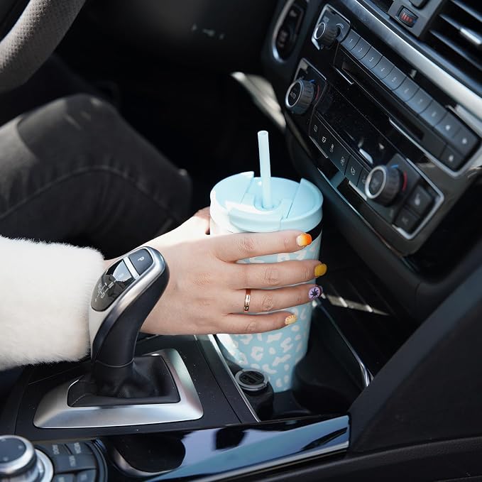 BJPKPK 18oz Insulated Tumbler With lid And Straw Stainless Steel Tumblers Travel Coffee Mug Reusable Thermal Cup,Black Leopard - Image 6