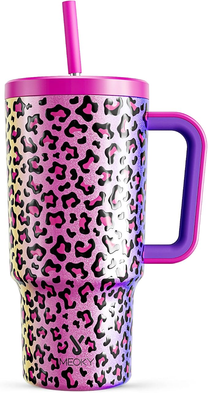 Meoky 30 oz Tumbler with Handle, Tumbler with Lid and Straw, Insulated Stainless Steel Travel Mug, 100% Leak-proof, Cupholder Friendly, Keeps Cold for 24 Hours or Hot for 8 Hours (Celebration) by MEOKY