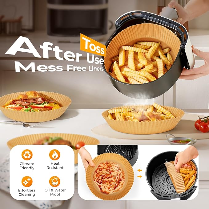 Vailnd Air Fryer Liners Disposable, 305 PCS 8" Round Air Fryer Paper Liners - Image 2