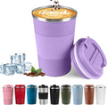 YINBAOGE Insulated Travel Coffee Mug, Spill & Leak Proof, Portable To Go Camping Stainless Steel Coffee Tumbler, Reusable Thermal Coffee Cup with Lid for Hot & Cold Drinks (Purple, 17 OZ) by YINBAOGE